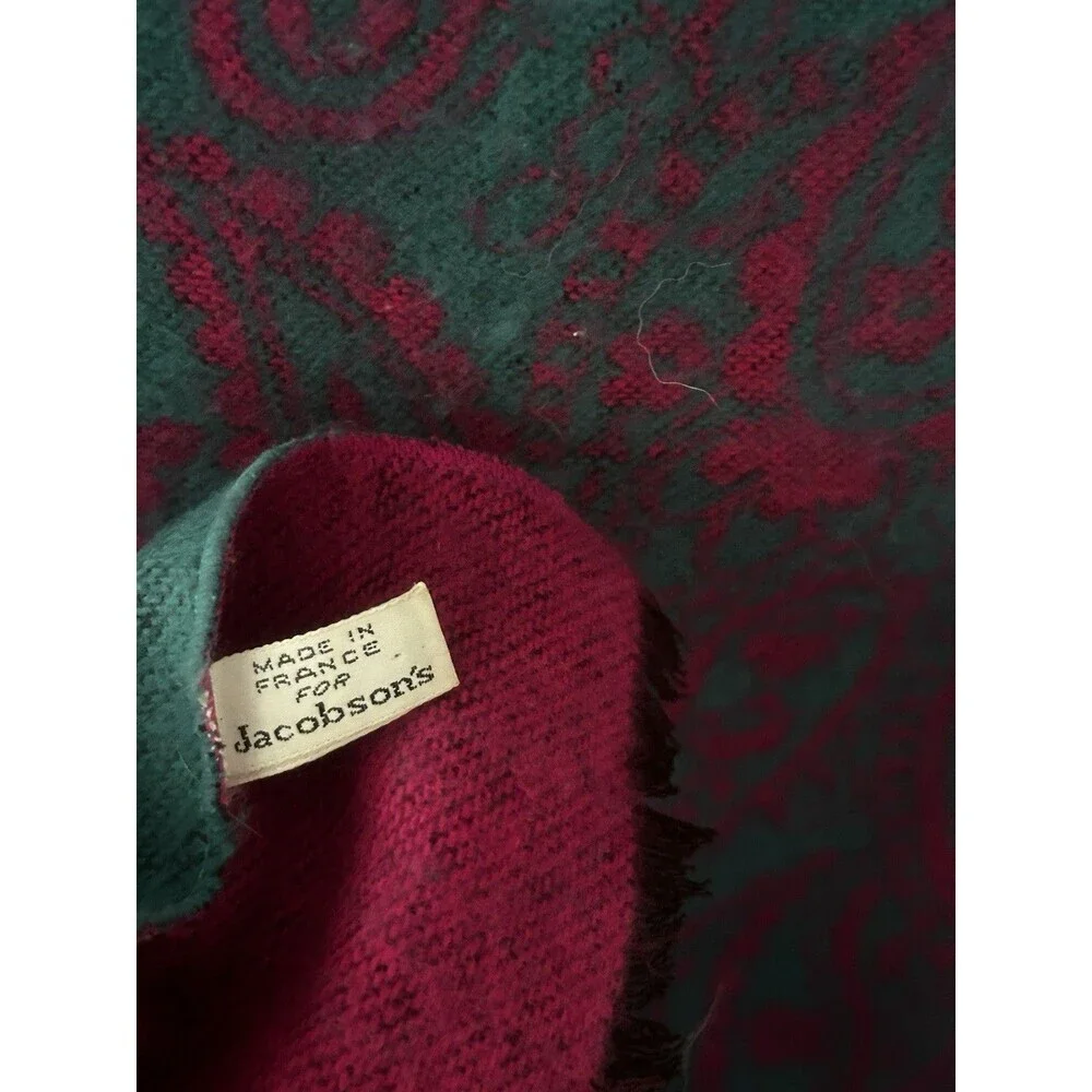 Jacobson's Scarf Made in France Paisley Print Magenta Teal Eyelash Trim